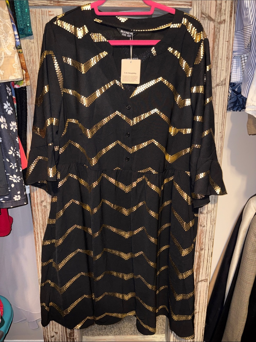 Black & Gold Chevron Sequin Women's Dress